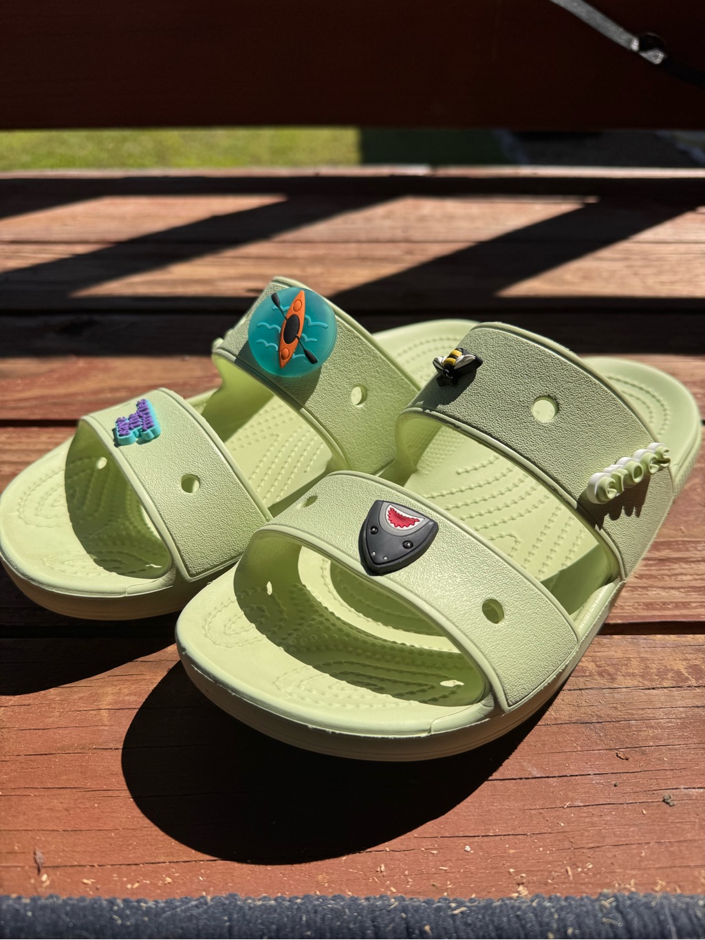 Crocs Lime Green Double Strap Slide Sandals
